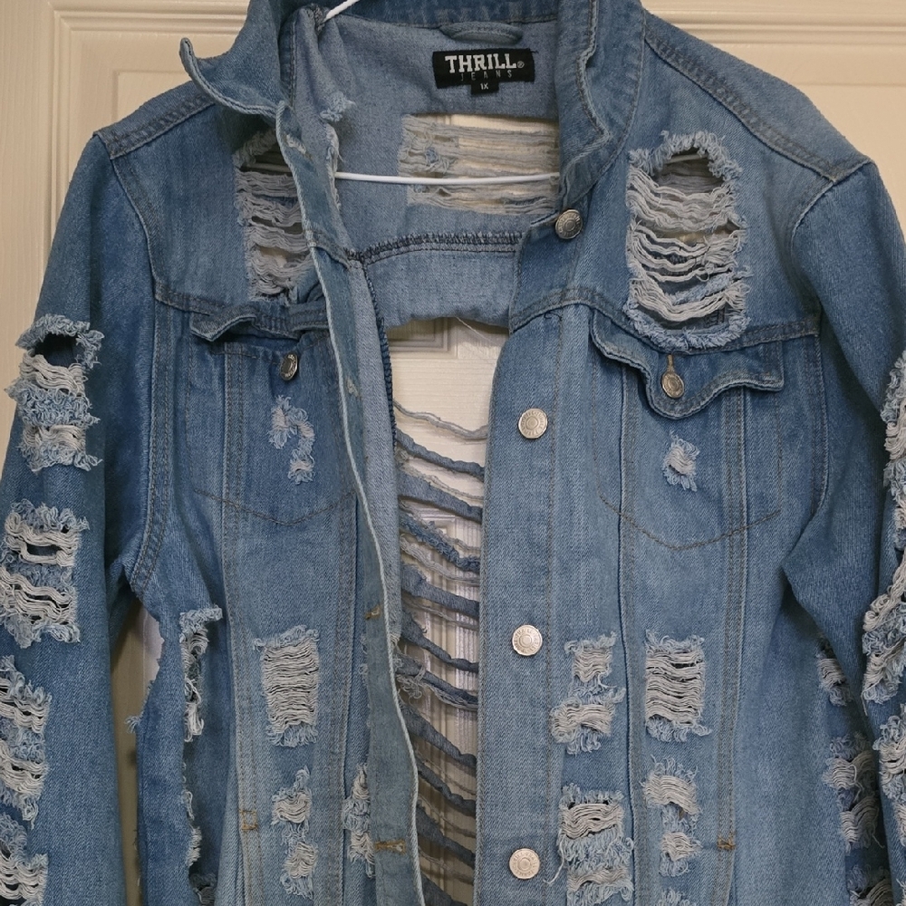 Thrill Blue Jean Jacket with Distressed Detailing